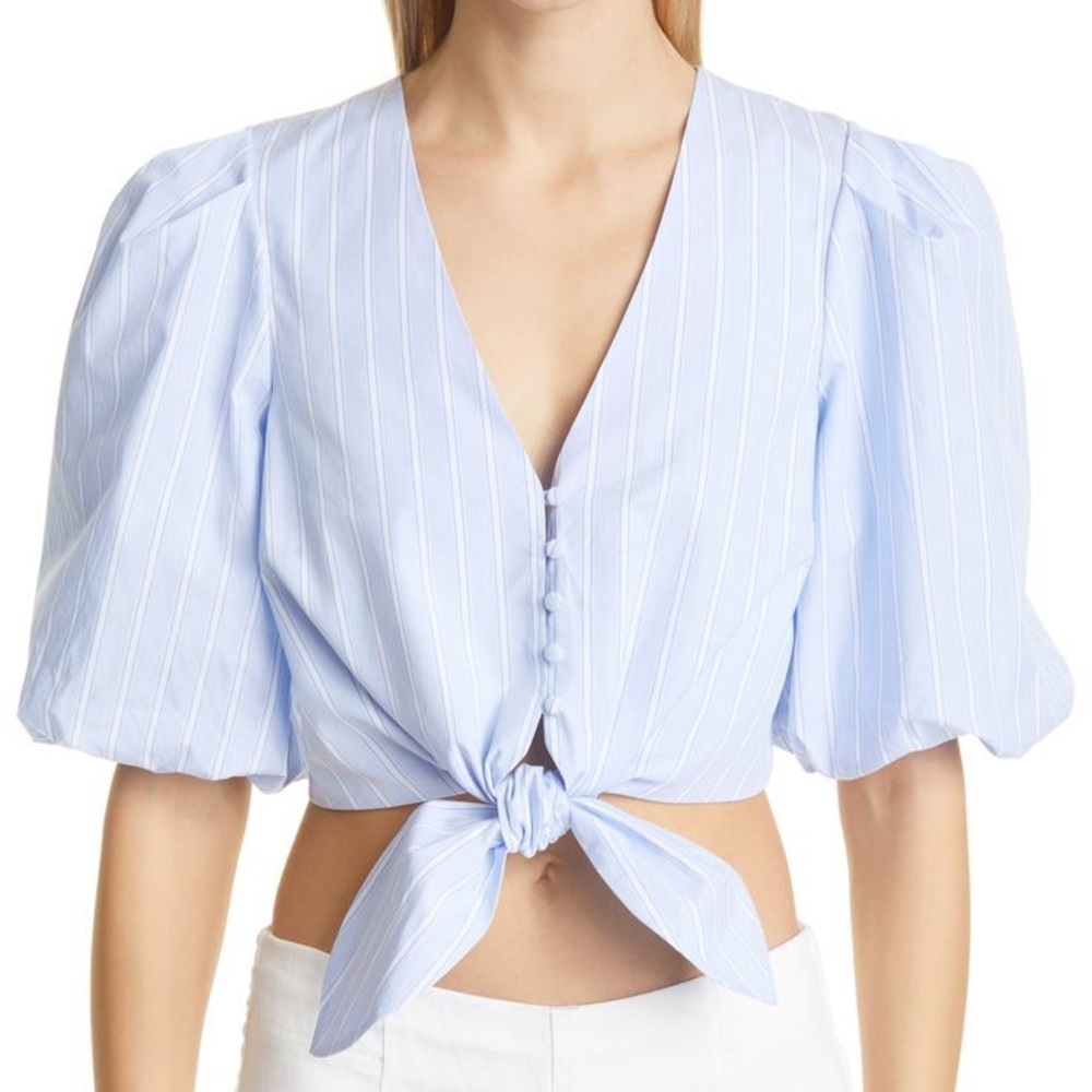 Jonathan Simkhai Ellen Balloon Sleeve Crop Blouse, XS